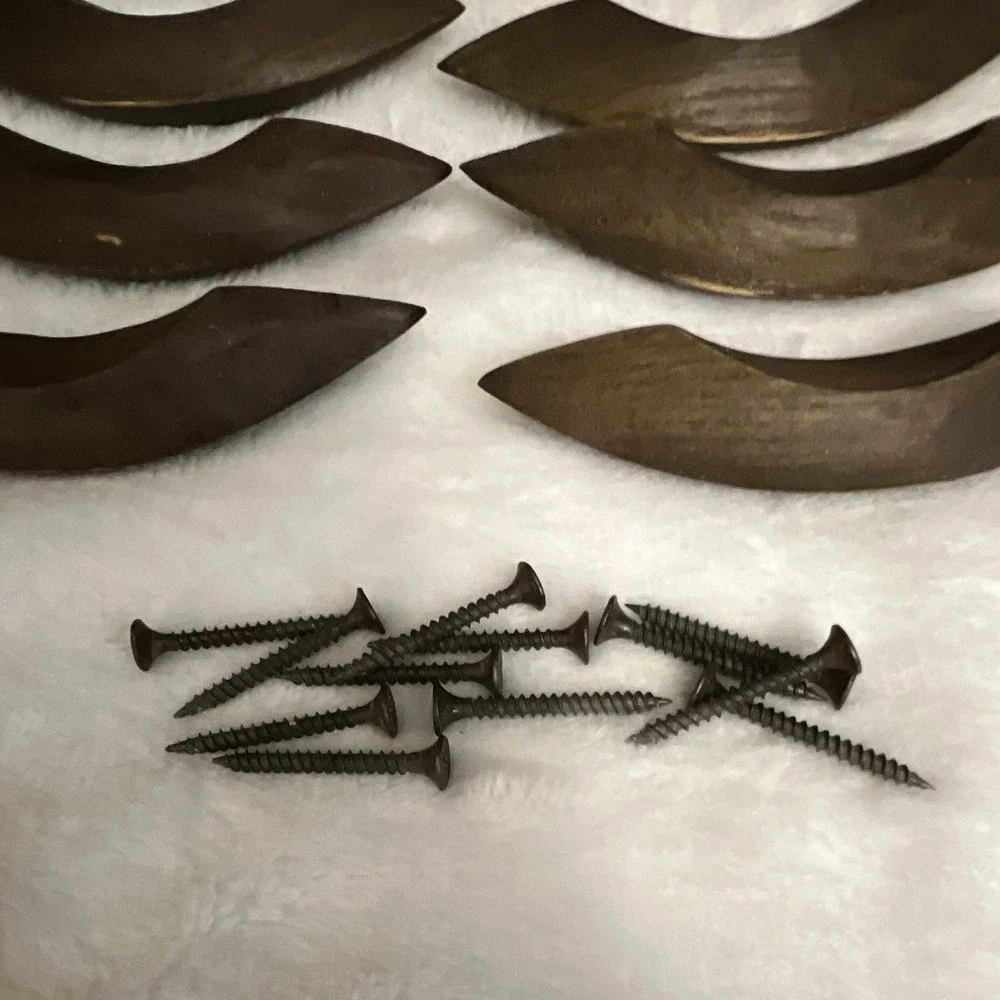 6 Mid-century Modern Style Carved Wood Drawer Pulls Bow Handles Screws Set Of 6